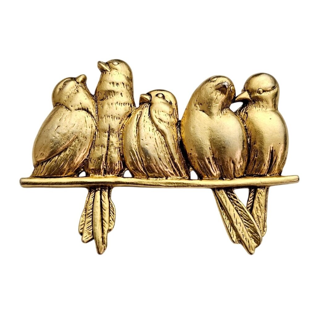 Art Institute Chicago Multilana Birds On Wire Brooch Vintage Gold Tone Pin J387